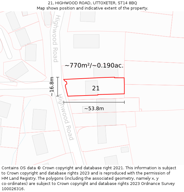 21, HIGHWOOD ROAD, UTTOXETER, ST14 8BQ: Plot and title map