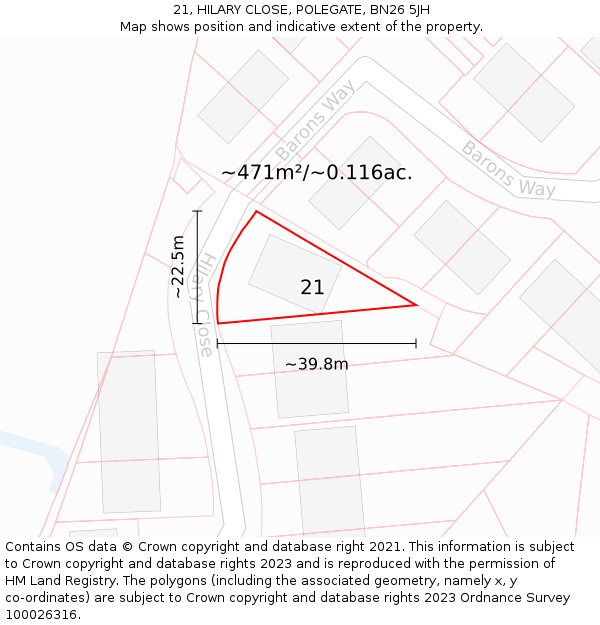 21, HILARY CLOSE, POLEGATE, BN26 5JH: Plot and title map
