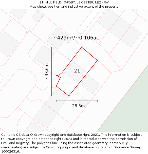 21, HILL FIELD, OADBY, LEICESTER, LE2 4RW: Plot and title map