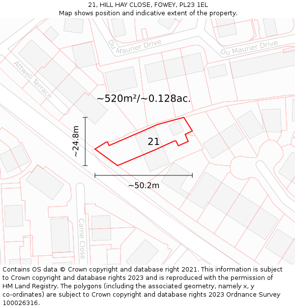 21, HILL HAY CLOSE, FOWEY, PL23 1EL: Plot and title map