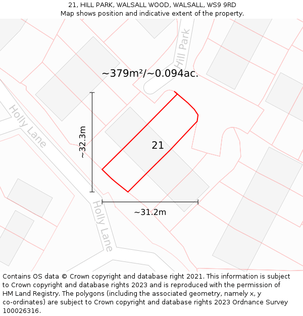 21, HILL PARK, WALSALL WOOD, WALSALL, WS9 9RD: Plot and title map