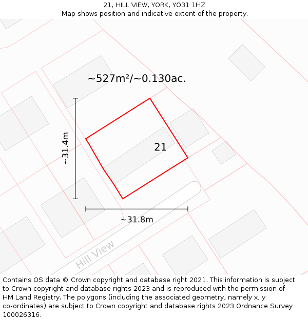 21, HILL VIEW, YORK, YO31 1HZ: Plot and title map