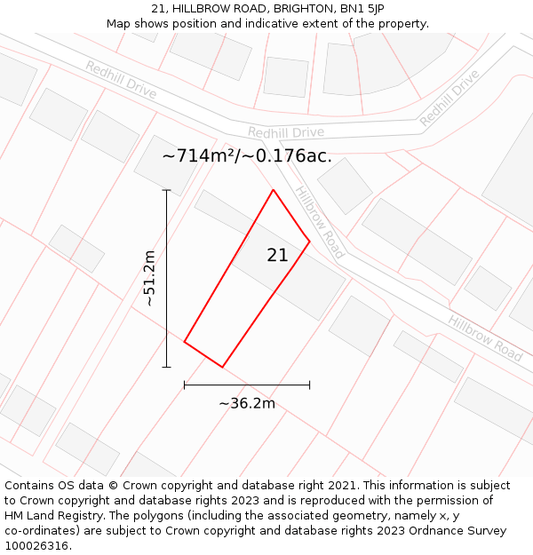 21, HILLBROW ROAD, BRIGHTON, BN1 5JP: Plot and title map