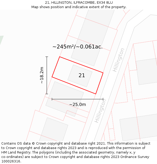 21, HILLINGTON, ILFRACOMBE, EX34 8LU: Plot and title map