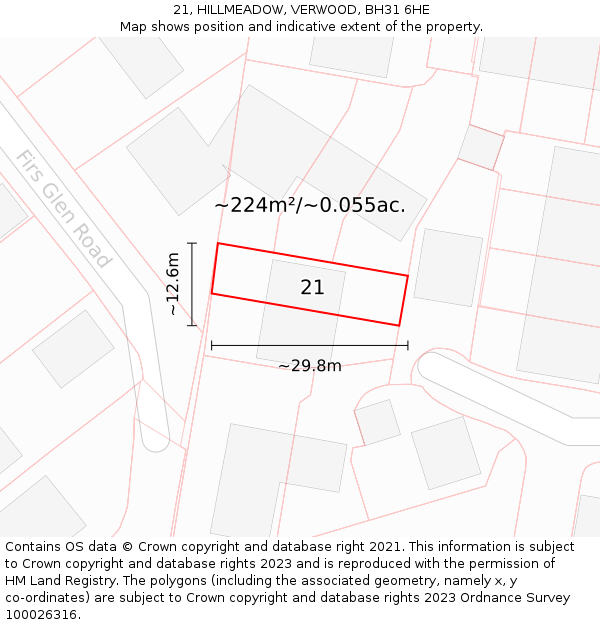 21, HILLMEADOW, VERWOOD, BH31 6HE: Plot and title map