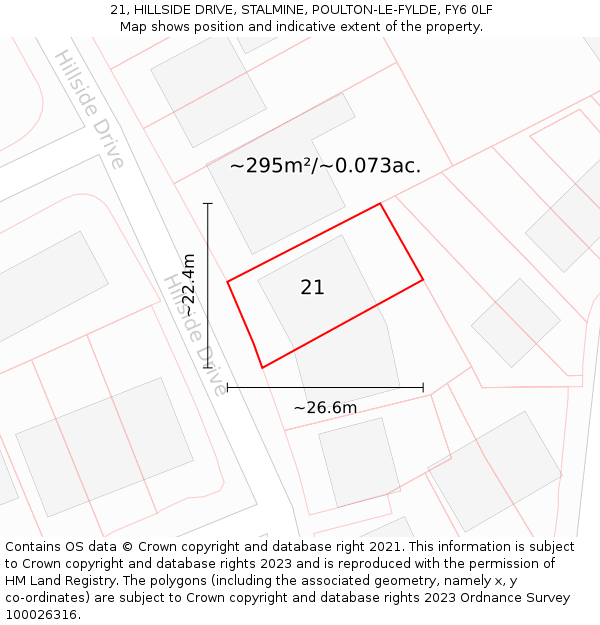 21, HILLSIDE DRIVE, STALMINE, POULTON-LE-FYLDE, FY6 0LF: Plot and title map