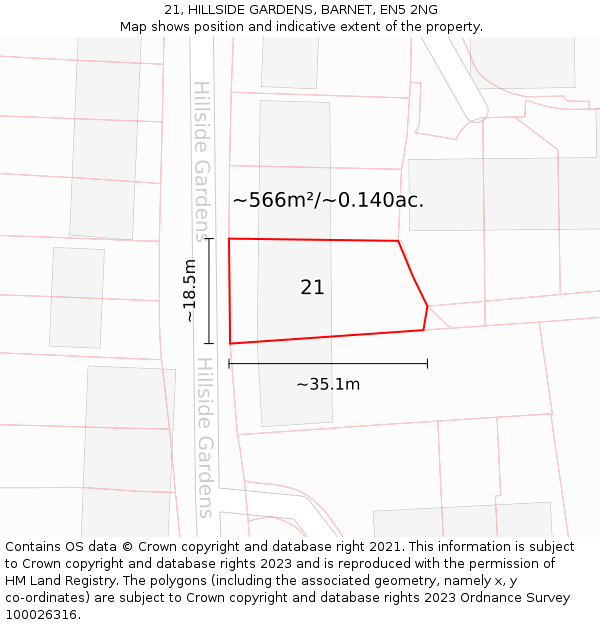 21, HILLSIDE GARDENS, BARNET, EN5 2NG: Plot and title map