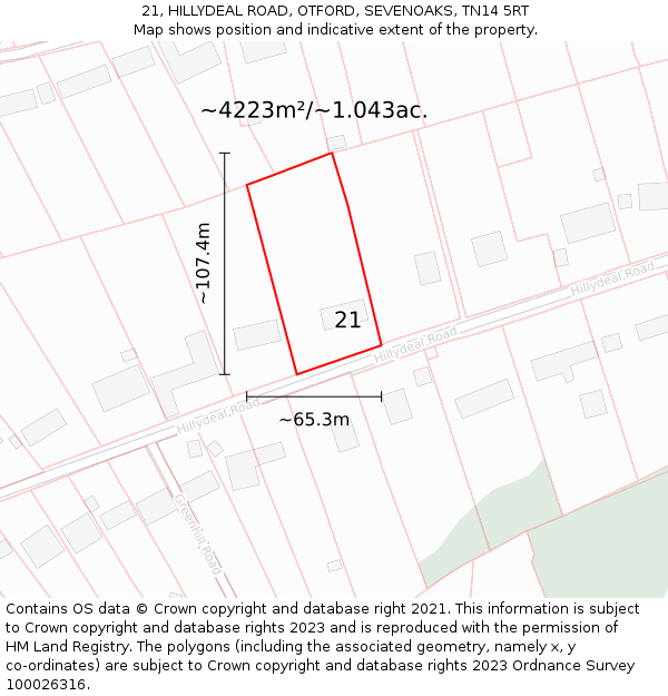 21, HILLYDEAL ROAD, OTFORD, SEVENOAKS, TN14 5RT: Plot and title map