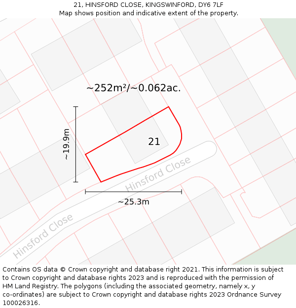 21, HINSFORD CLOSE, KINGSWINFORD, DY6 7LF: Plot and title map