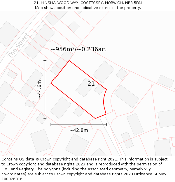 21, HINSHALWOOD WAY, COSTESSEY, NORWICH, NR8 5BN: Plot and title map