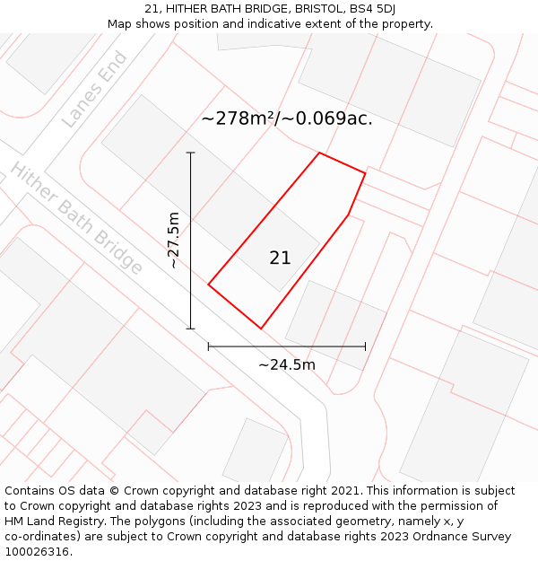 21, HITHER BATH BRIDGE, BRISTOL, BS4 5DJ: Plot and title map