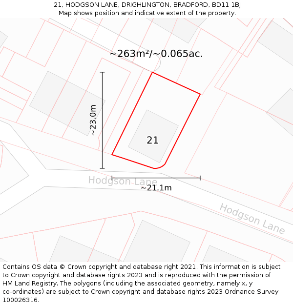 21, HODGSON LANE, DRIGHLINGTON, BRADFORD, BD11 1BJ: Plot and title map