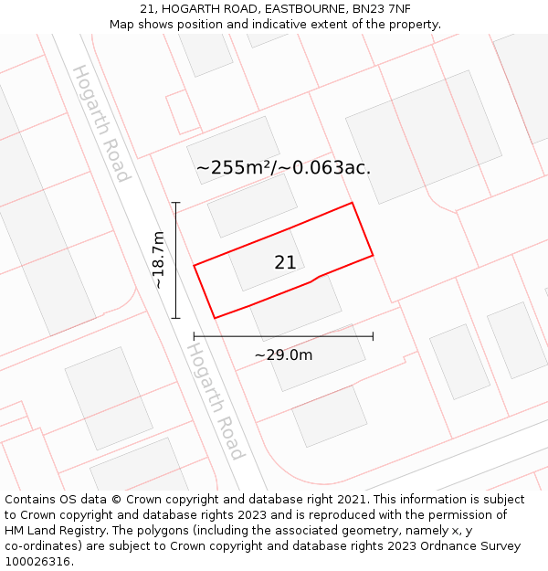 21, HOGARTH ROAD, EASTBOURNE, BN23 7NF: Plot and title map