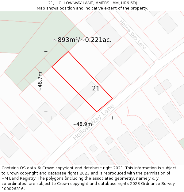 21, HOLLOW WAY LANE, AMERSHAM, HP6 6DJ: Plot and title map