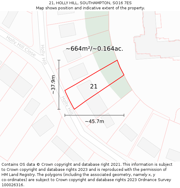 21, HOLLY HILL, SOUTHAMPTON, SO16 7ES: Plot and title map