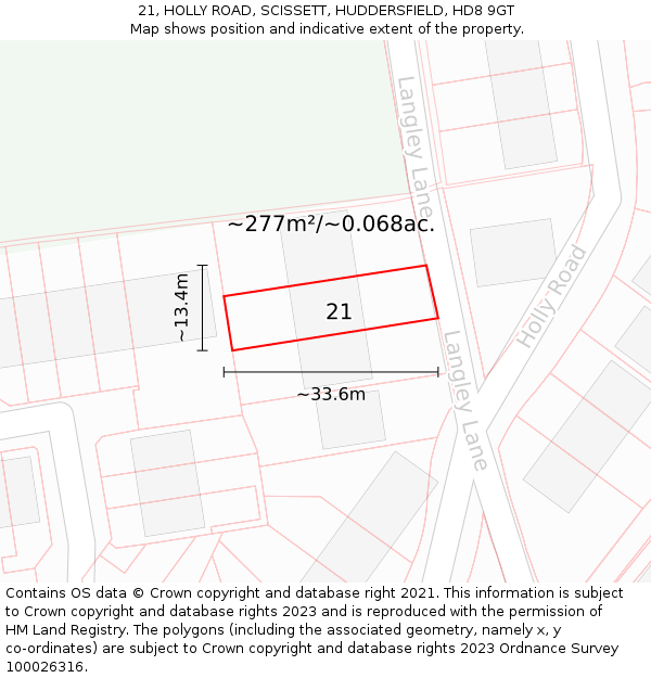 21, HOLLY ROAD, SCISSETT, HUDDERSFIELD, HD8 9GT: Plot and title map