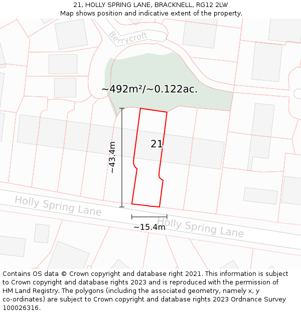 21, HOLLY SPRING LANE, BRACKNELL, RG12 2LW: Plot and title map