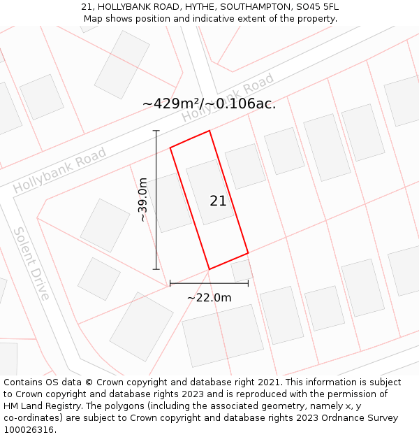 21, HOLLYBANK ROAD, HYTHE, SOUTHAMPTON, SO45 5FL: Plot and title map