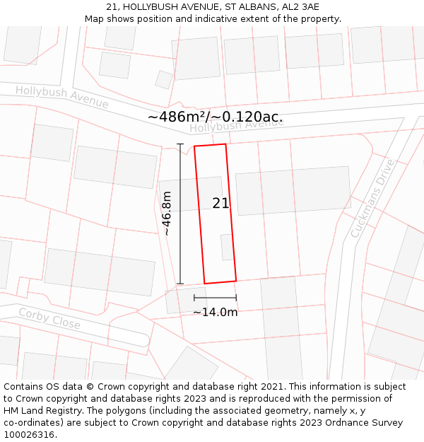 21, HOLLYBUSH AVENUE, ST ALBANS, AL2 3AE: Plot and title map