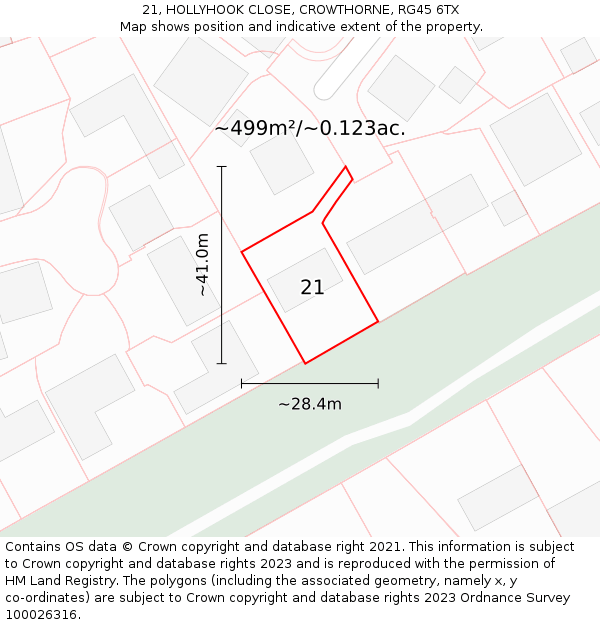 21, HOLLYHOOK CLOSE, CROWTHORNE, RG45 6TX: Plot and title map