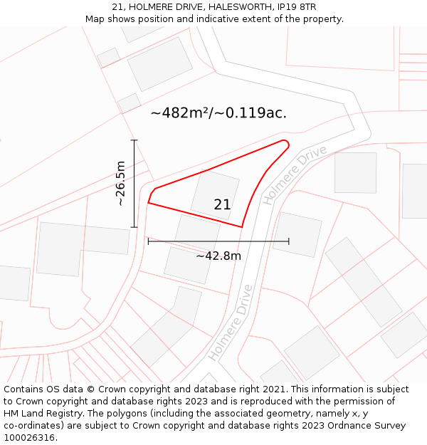 21, HOLMERE DRIVE, HALESWORTH, IP19 8TR: Plot and title map