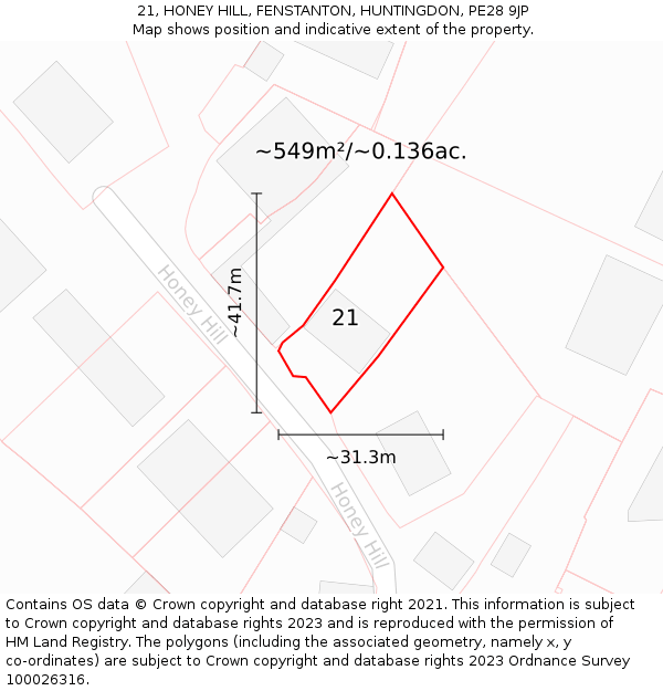 21, HONEY HILL, FENSTANTON, HUNTINGDON, PE28 9JP: Plot and title map