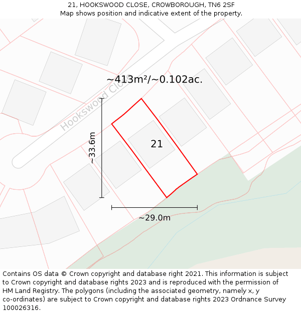 21, HOOKSWOOD CLOSE, CROWBOROUGH, TN6 2SF: Plot and title map