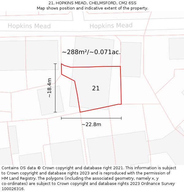 21, HOPKINS MEAD, CHELMSFORD, CM2 6SS: Plot and title map