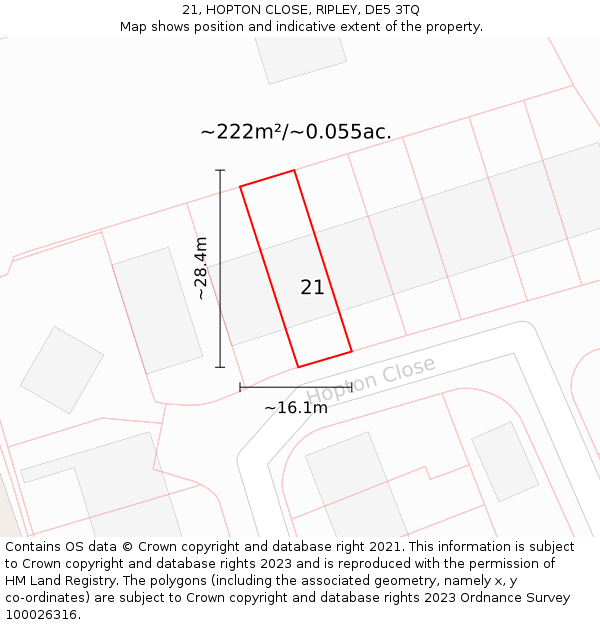 21, HOPTON CLOSE, RIPLEY, DE5 3TQ: Plot and title map