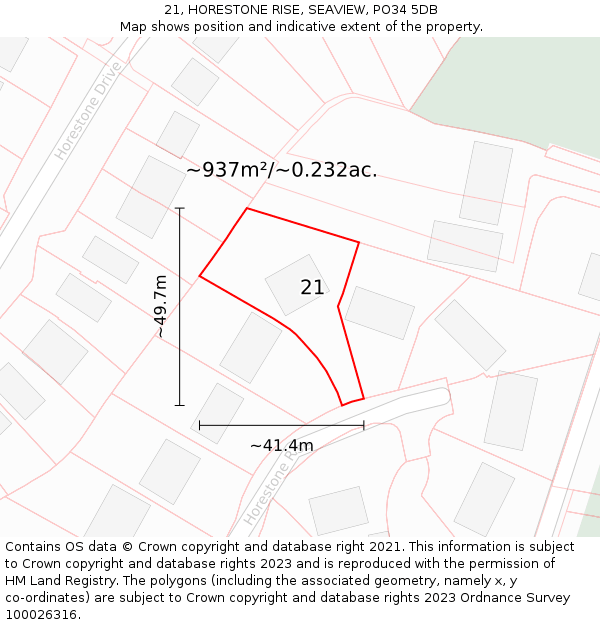 21, HORESTONE RISE, SEAVIEW, PO34 5DB: Plot and title map