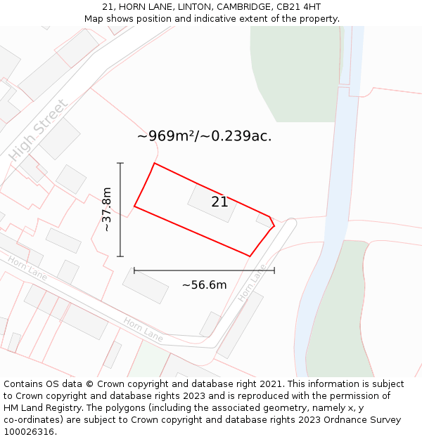 21, HORN LANE, LINTON, CAMBRIDGE, CB21 4HT: Plot and title map