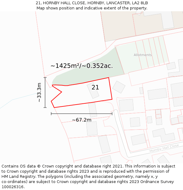 21, HORNBY HALL CLOSE, HORNBY, LANCASTER, LA2 8LB: Plot and title map