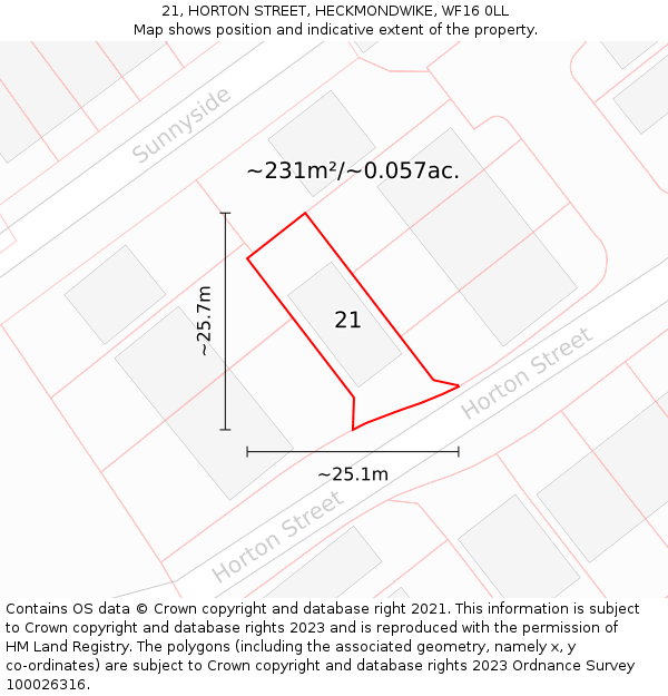 21, HORTON STREET, HECKMONDWIKE, WF16 0LL: Plot and title map