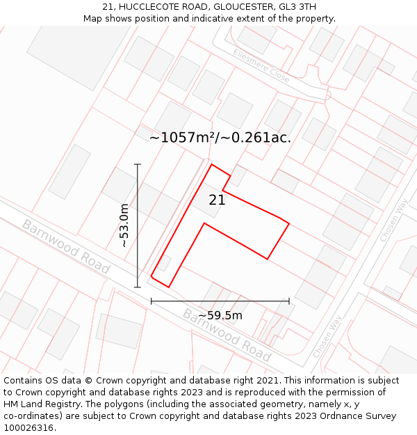 21, HUCCLECOTE ROAD, GLOUCESTER, GL3 3TH: Plot and title map