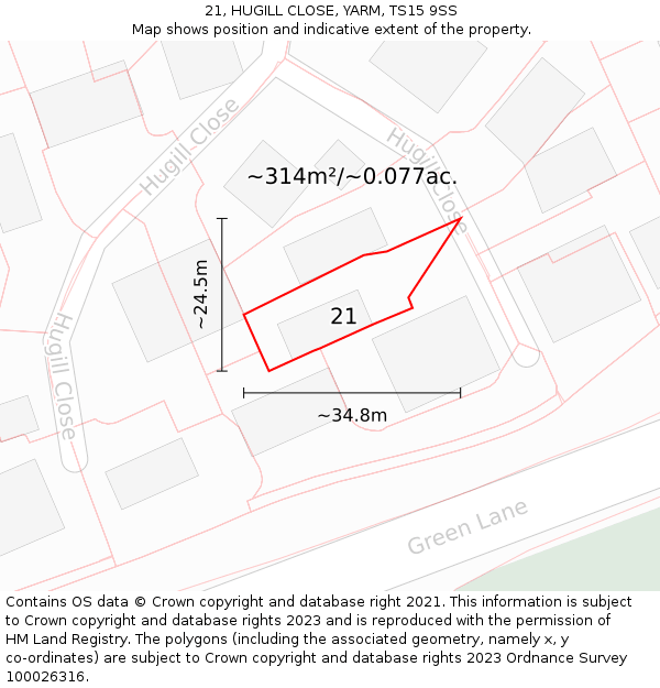 21, HUGILL CLOSE, YARM, TS15 9SS: Plot and title map