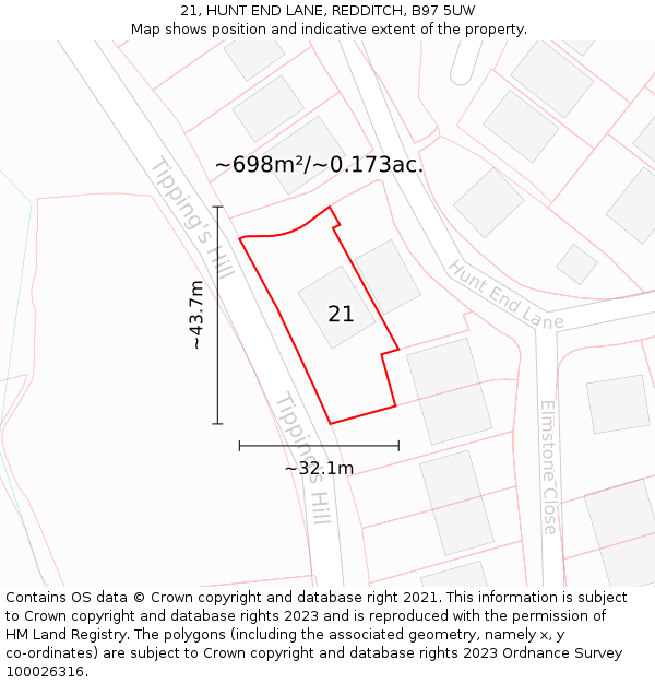 21, HUNT END LANE, REDDITCH, B97 5UW: Plot and title map