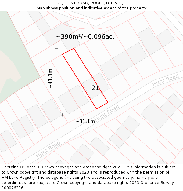 21, HUNT ROAD, POOLE, BH15 3QD: Plot and title map