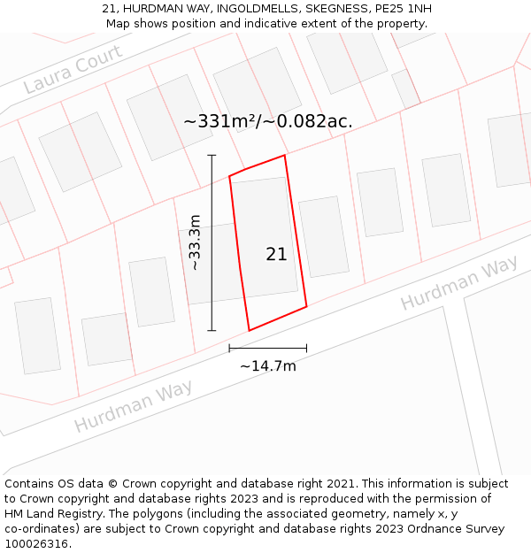 21, HURDMAN WAY, INGOLDMELLS, SKEGNESS, PE25 1NH: Plot and title map