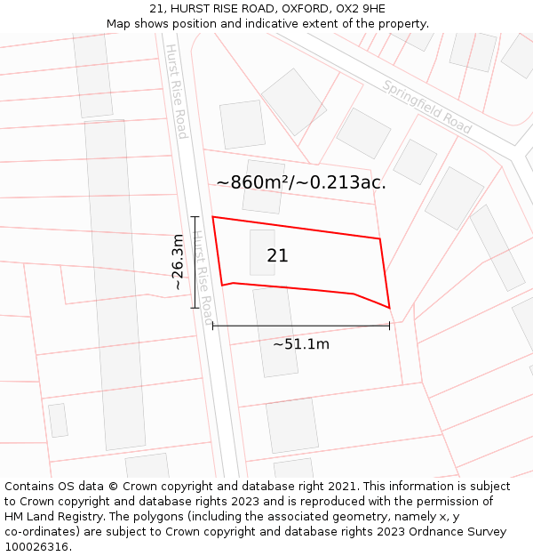 21, HURST RISE ROAD, OXFORD, OX2 9HE: Plot and title map