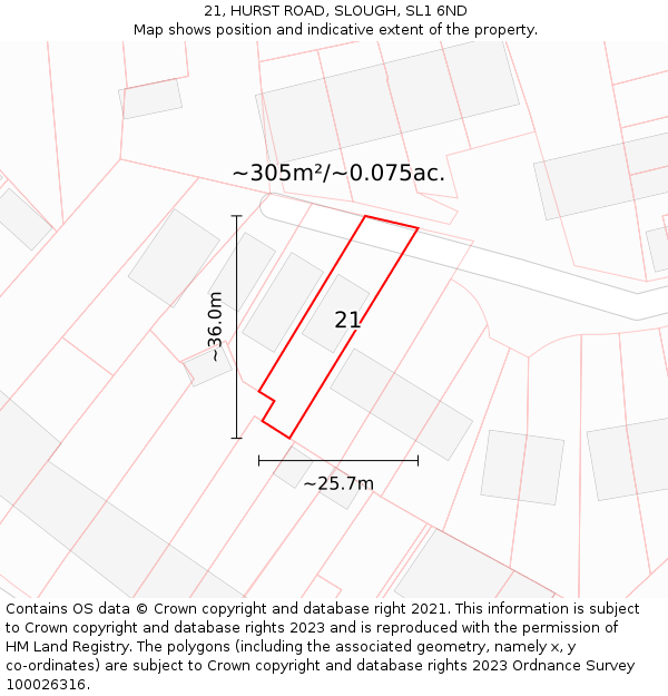 21, HURST ROAD, SLOUGH, SL1 6ND: Plot and title map