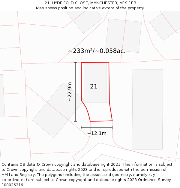 21, HYDE FOLD CLOSE, MANCHESTER, M19 1EB: Plot and title map