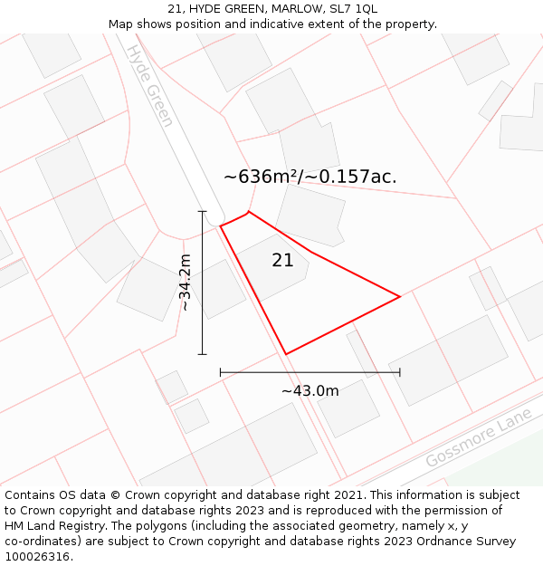 21, HYDE GREEN, MARLOW, SL7 1QL: Plot and title map