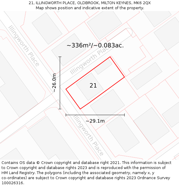 21, ILLINGWORTH PLACE, OLDBROOK, MILTON KEYNES, MK6 2QX: Plot and title map