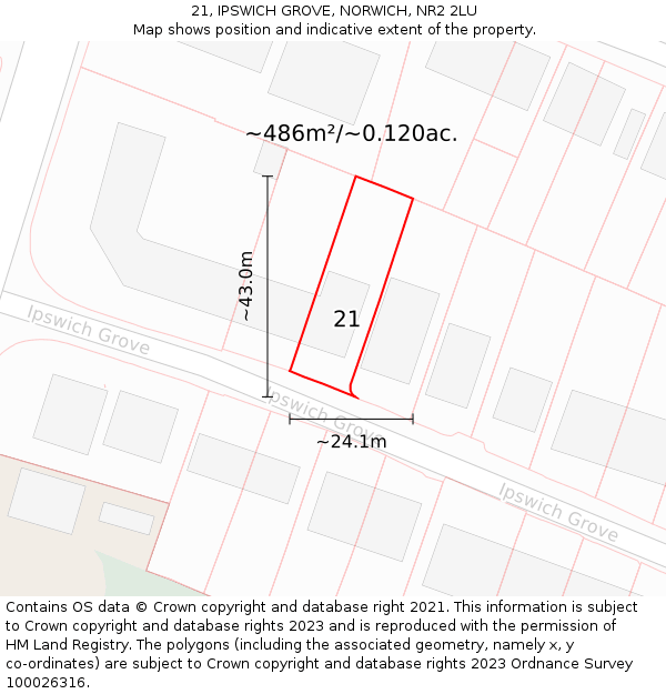 21, IPSWICH GROVE, NORWICH, NR2 2LU: Plot and title map