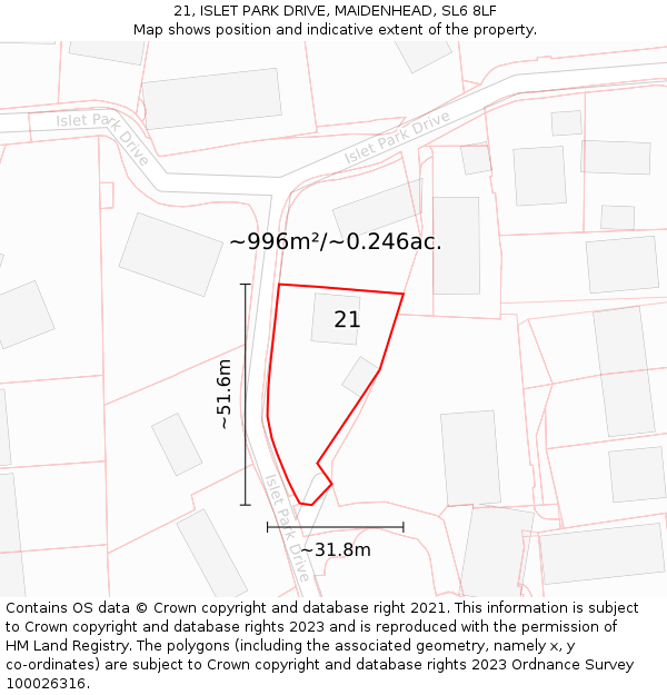 21, ISLET PARK DRIVE, MAIDENHEAD, SL6 8LF: Plot and title map