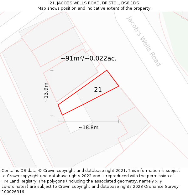 21, JACOBS WELLS ROAD, BRISTOL, BS8 1DS: Plot and title map