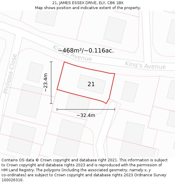 21, JAMES ESSEX DRIVE, ELY, CB6 1BX: Plot and title map