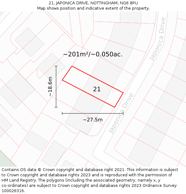 21, JAPONICA DRIVE, NOTTINGHAM, NG6 8PU: Plot and title map