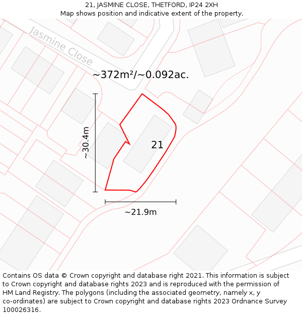 21, JASMINE CLOSE, THETFORD, IP24 2XH: Plot and title map