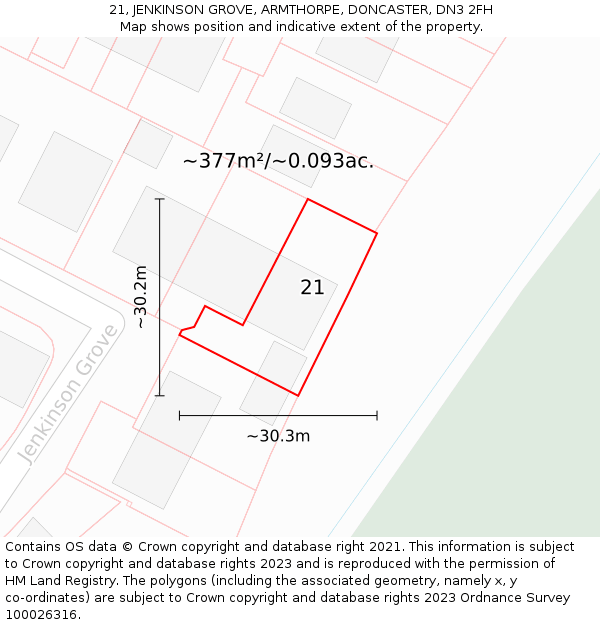 21, JENKINSON GROVE, ARMTHORPE, DONCASTER, DN3 2FH: Plot and title map